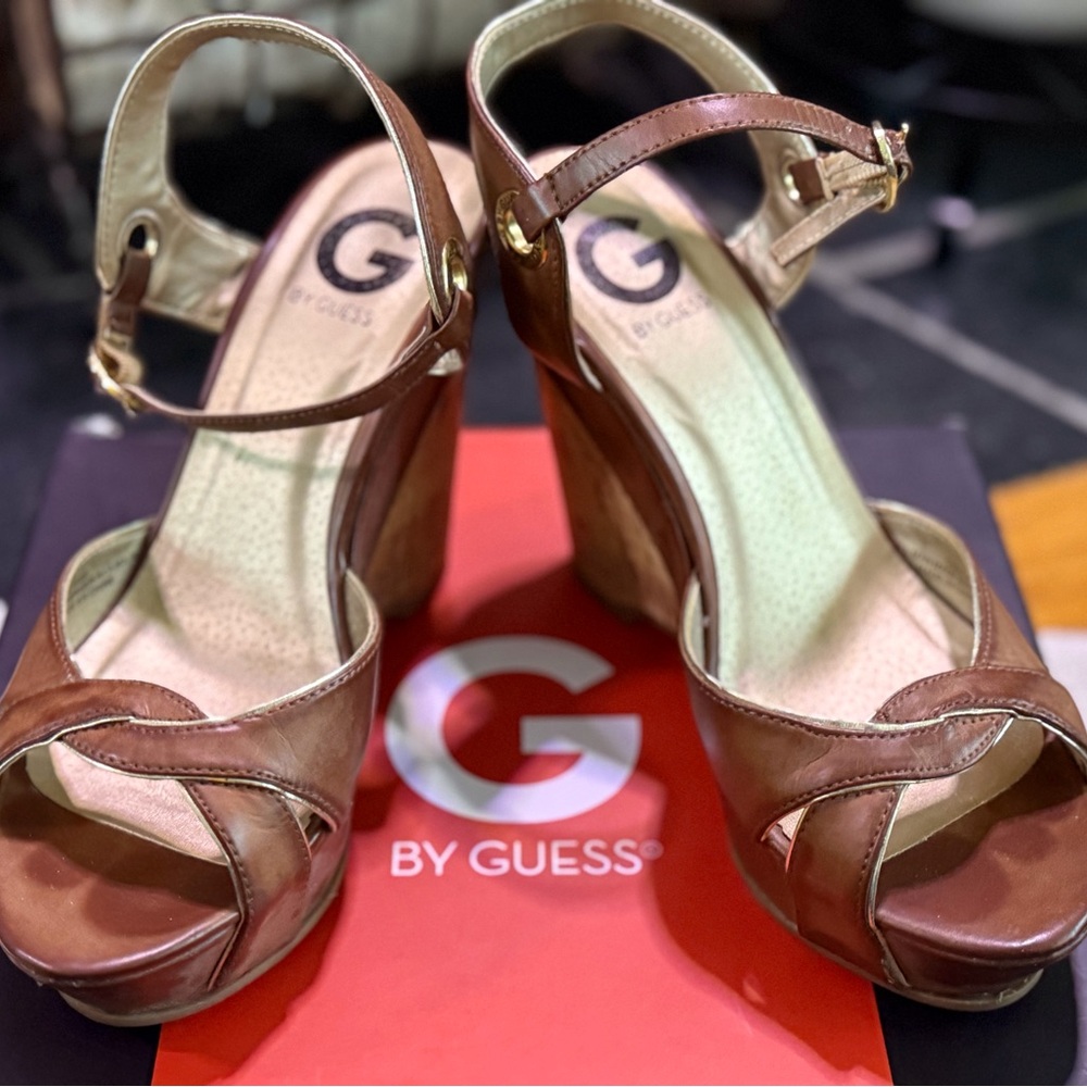 G by Guess brown and gold Wedge Sandals